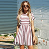 Lossky Women Summer Beach Dress A-Line Striped Short Sleeve O-Neck Print Dresses Casual Mini Style Dress 2019 Sexy Sundress