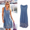 Womens Floral Sundress Knee Length Summer Loose Sleeveless Dresses Floral Print Fashion Beach Dress Summer Womens New PLUS SIZE