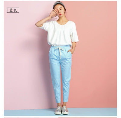 2019 Chic Leisure Cotton Linen Long Pants Women Elastic Waist Pockets Loose Pants Plus Size 2XL Casual Trousers Leisure Pants