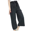 Summer New Striped Style Black Loose High Waist Crop Casual Pants Women One Size Chiffon Wide-leg Pants Plus Size
