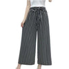 Summer New Striped Style Black Loose High Waist Crop Casual Pants Women One Size Chiffon Wide-leg Pants Plus Size