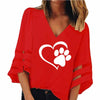 2019 Dropshipping New Fashion Dog Paw Print Women Sexy V-neck Splicing Hollow Plus Size T-Shirt Female Tops Half Sleeve Shirts
