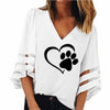 2019 Dropshipping New Fashion Dog Paw Print Women Sexy V-neck Splicing Hollow Plus Size T-Shirt Female Tops Half Sleeve Shirts