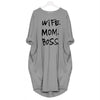 2019 Fashion T-Shirt for Women Pocket WIFE MOM BOSS Letters Print Top Tshirt Women Punk Cotton Off Shoulder Tops Mother's Day