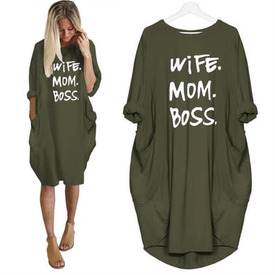 2019 Fashion T-Shirt for Women Pocket WIFE MOM BOSS Letters Print Top Tshirt Women Punk Cotton Off Shoulder Tops Mother's Day