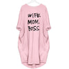 2019 Fashion T-Shirt for Women Pocket WIFE MOM BOSS Letters Print Top Tshirt Women Punk Cotton Off Shoulder Tops Mother's Day
